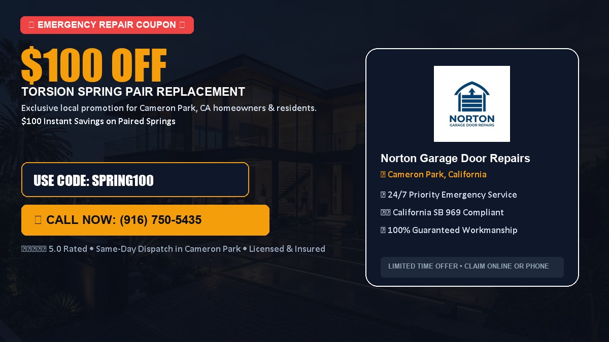 $100 OFF Heavy-Duty Torsion Spring Pair Replacement in Cameron Park, CA