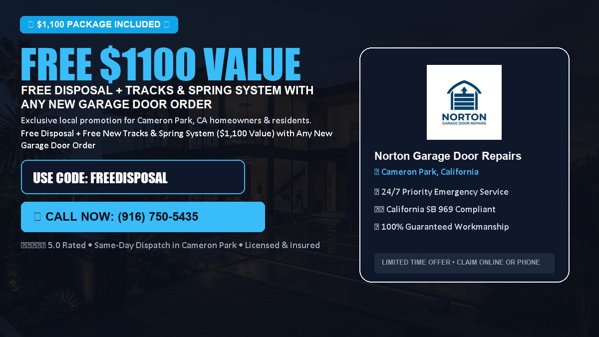 Free Disposal + Free New Tracks & Spring System with Any New Garage Door Order ($1100 Value) in Cameron Park, CA